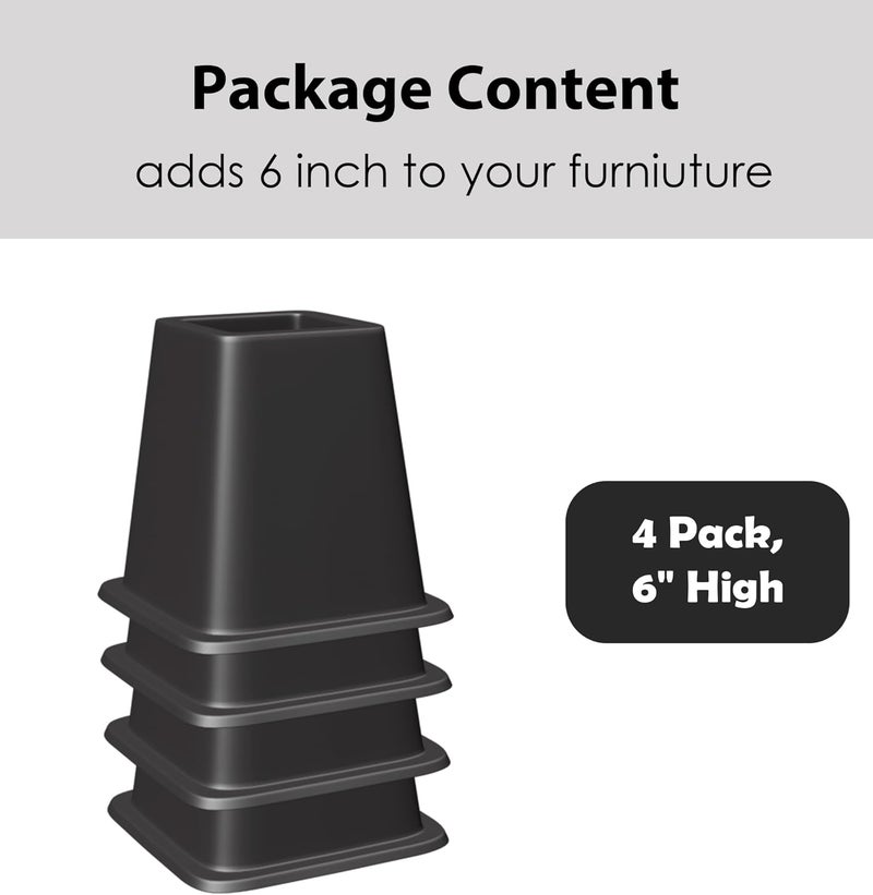 TomGear Bed Furniture Risers 6 Inches, Heavy Duty Bed Lifts, Furniture Risers for Bed, Couch, Desk, Sofa, Chair, Table Legs Extenders (Pack of 4, Black) - Image 4